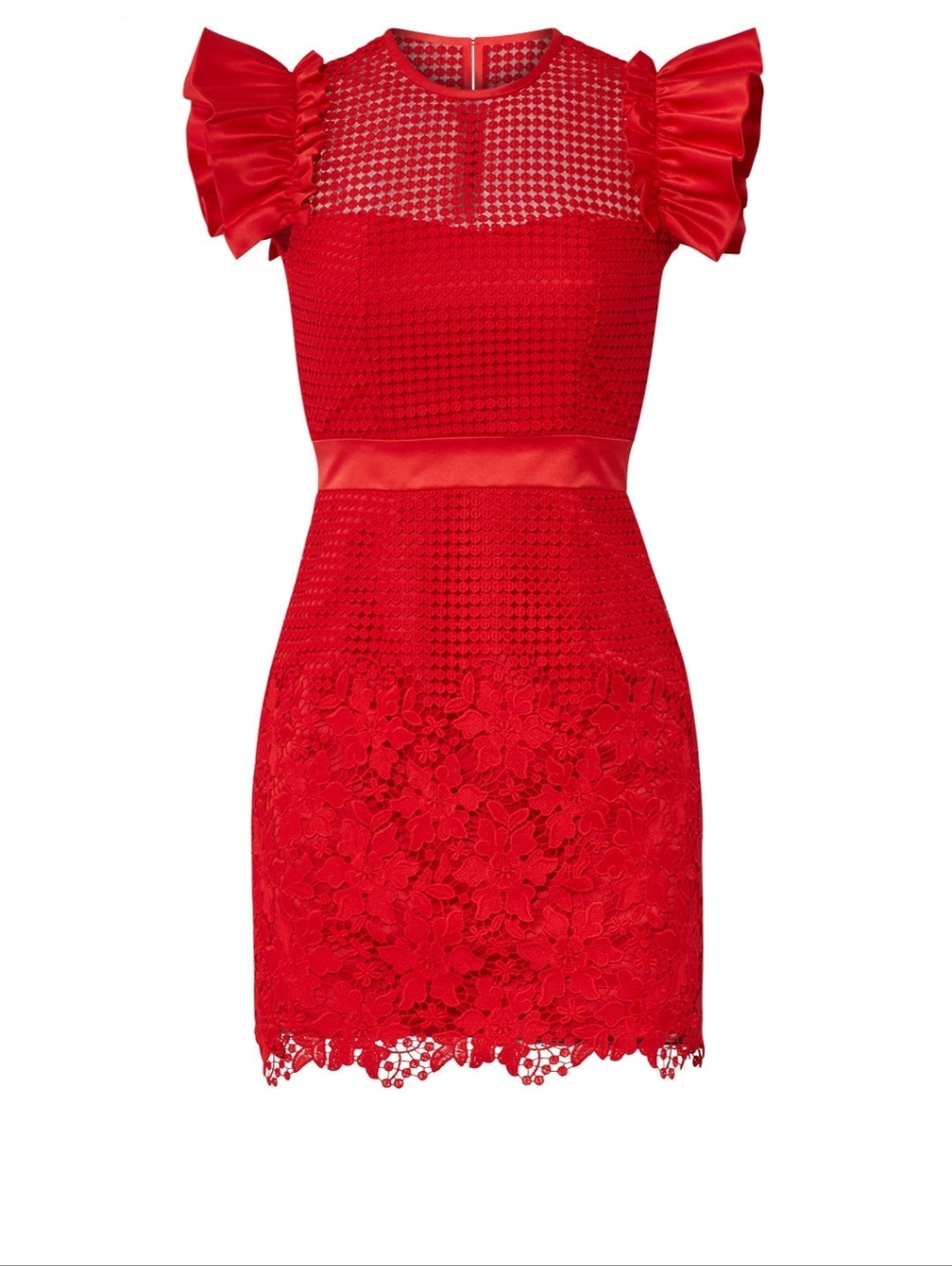 United Wood Cherry Red Karlie Sheath Eyelet Lace Ruffle Tank Mini Dress 10